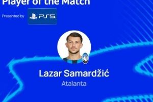  89分钟绝杀，欧冠官方：萨马尔季奇当选亚特兰大1-0马赛最佳球员